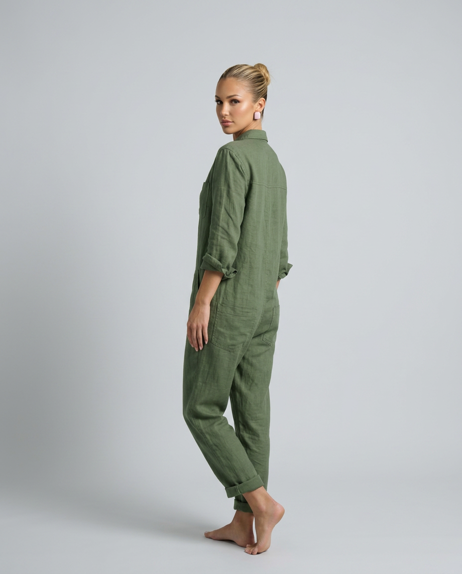 Stijlvolle lange mouwen jumpsuit met knopen aan de voorkant voor dames. 3
