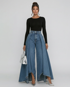 Hoge taille wijde jeans voor dames in denim