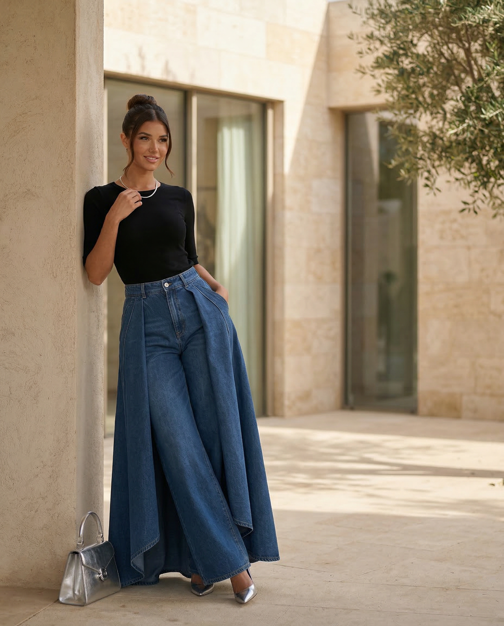 Hoge taille wijde jeans voor dames in denim 10