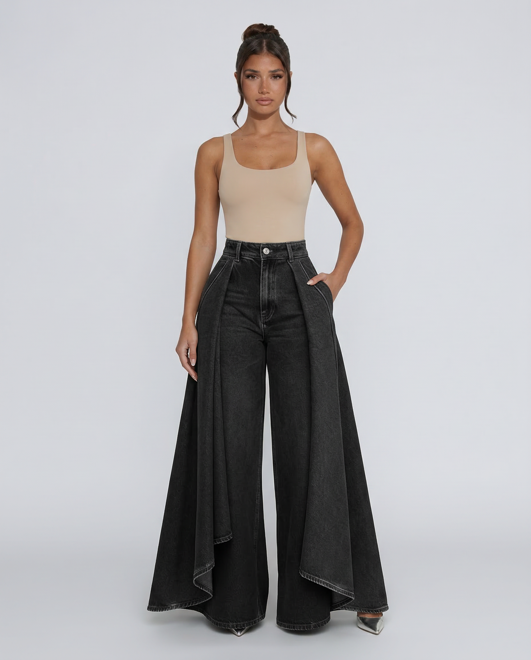 Hoge taille wijde jeans voor dames in denim 11