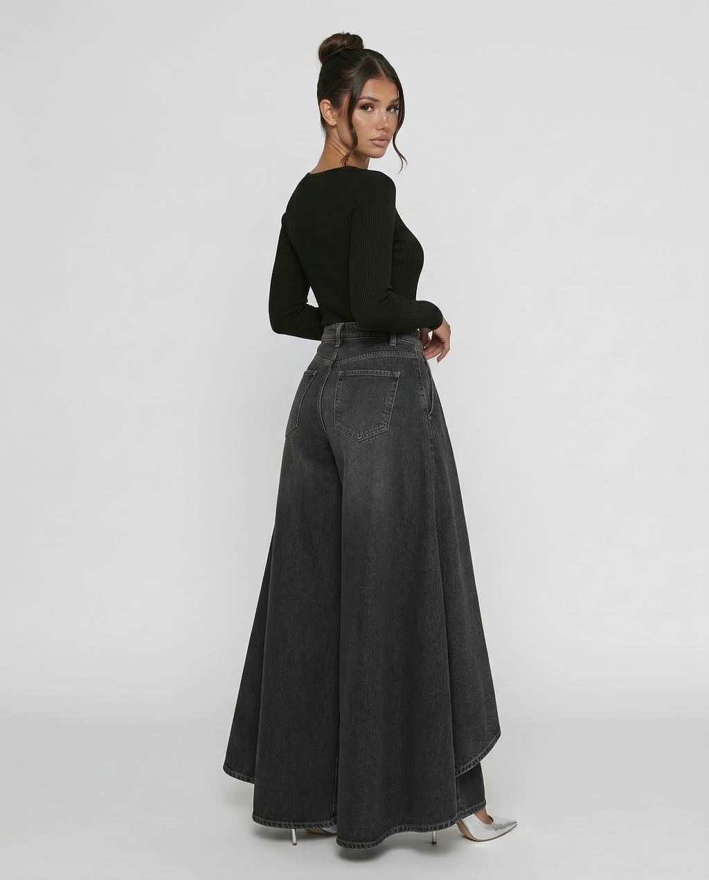 Hoge taille wijde jeans voor dames in denim 12