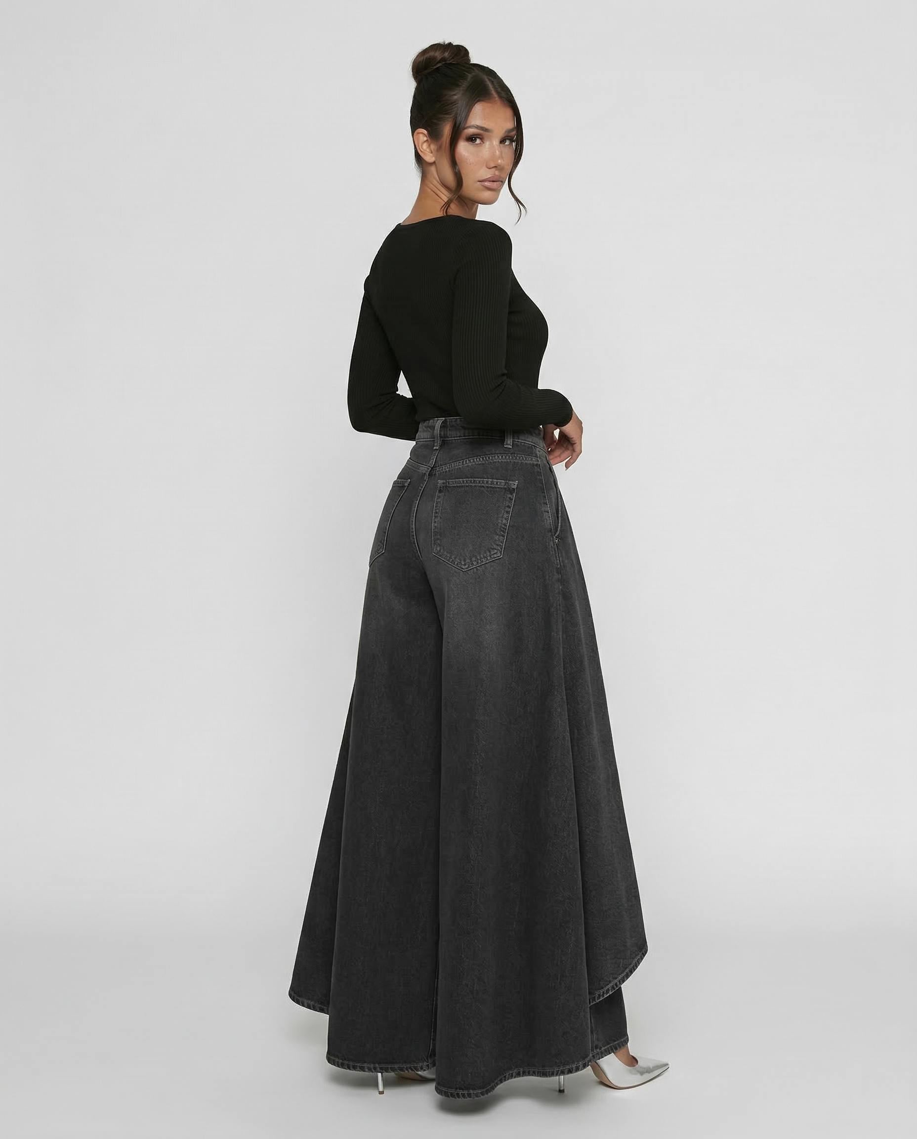 Hoge taille wijde jeans voor dames in denim 12