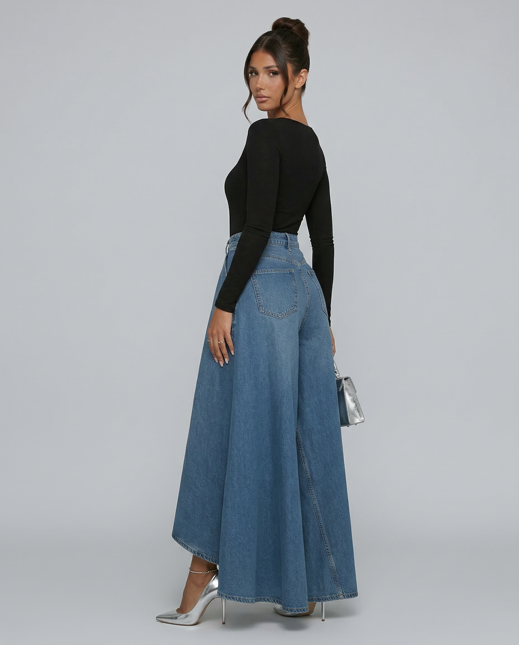 Hoge taille wijde jeans voor dames in denim 2
