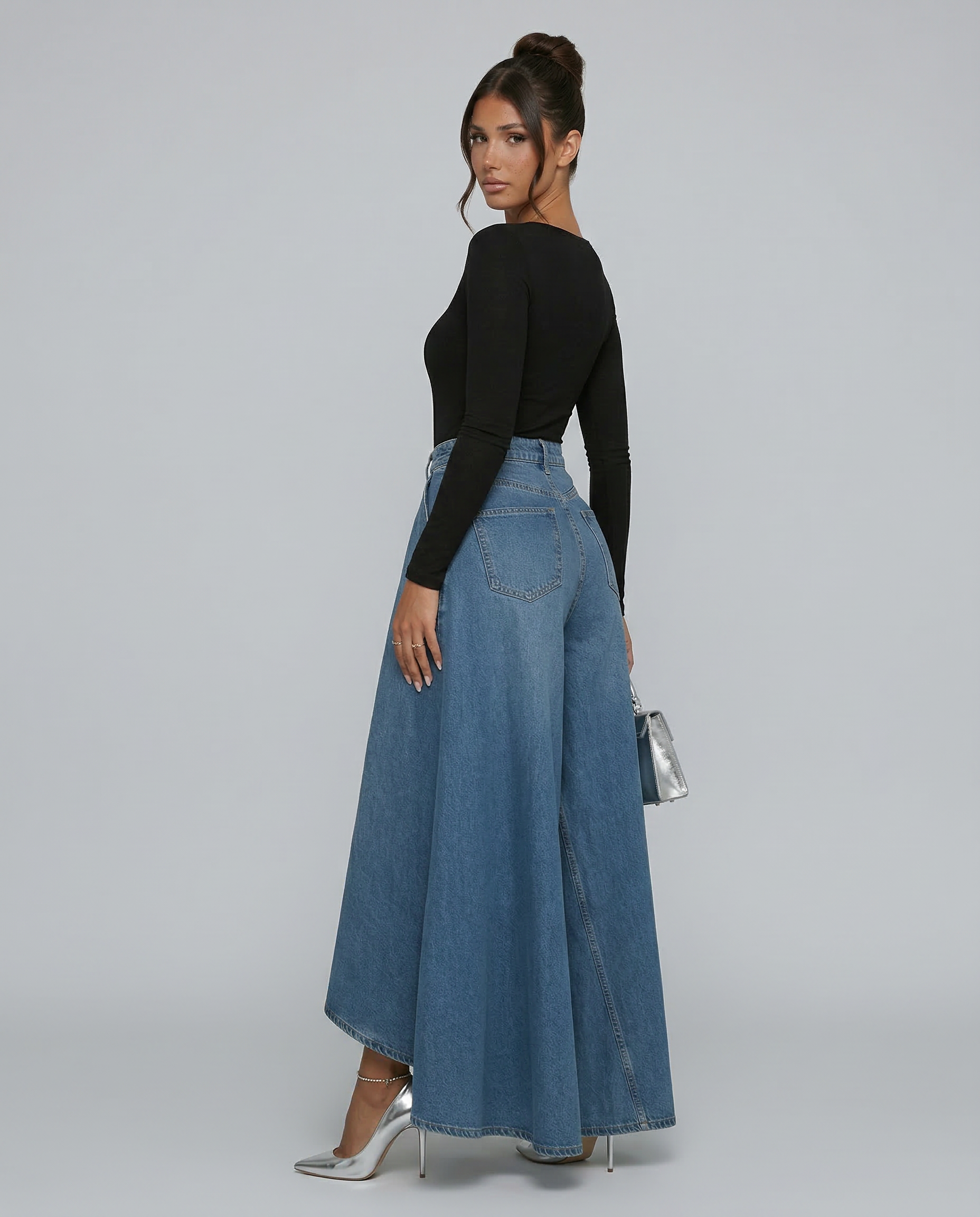 Hoge taille wijde jeans voor dames in denim 2