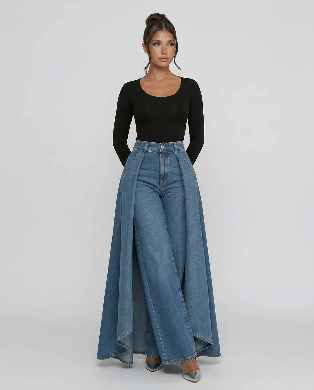 Hoge taille wijde jeans voor dames in denim 3