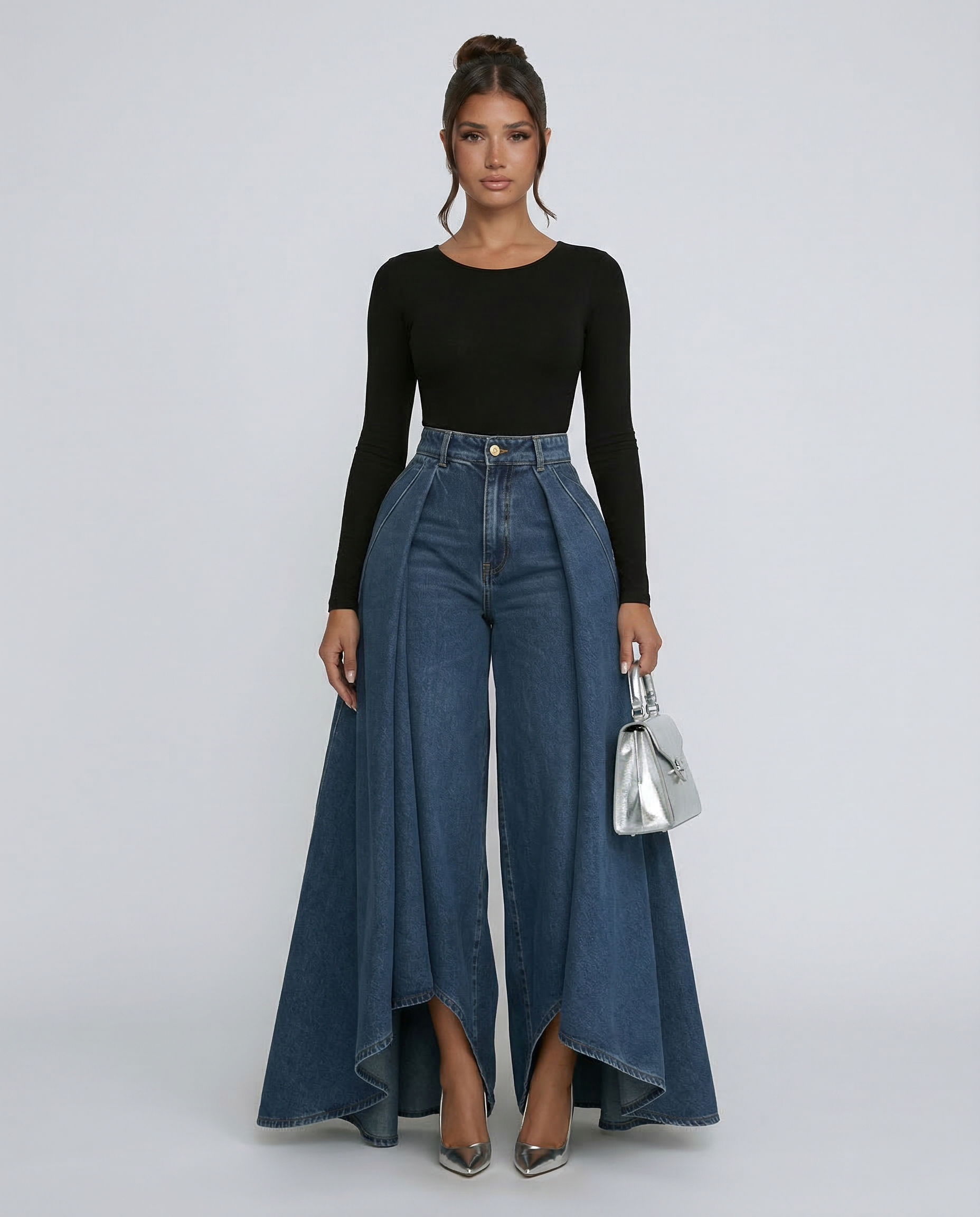 Hoge taille wijde jeans voor dames in denim 7