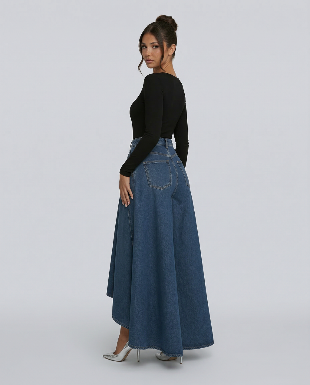 Hoge taille wijde jeans voor dames in denim 8
