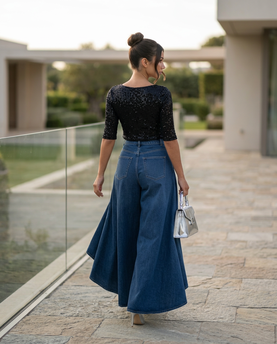 Hoge taille wijde jeans voor dames in denim 9