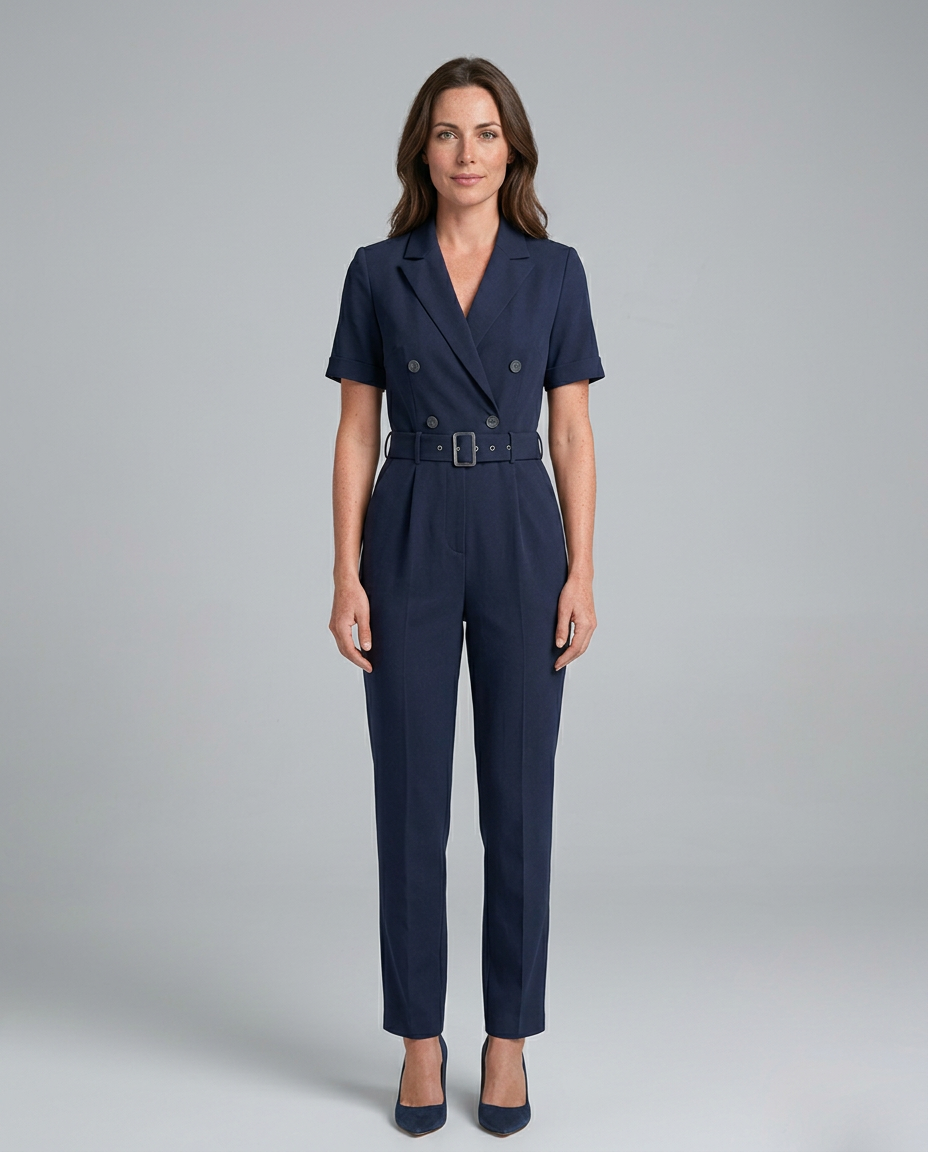 Elegante op maat gemaakte jumpsuit met tailleband voor vrouwen.
