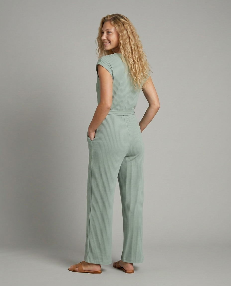 Christi wijde-pijpen jumpsuit met knopsluiting voor vrouwen. 6