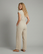 Christi wijde-pijpen jumpsuit met knopsluiting voor vrouwen. 8