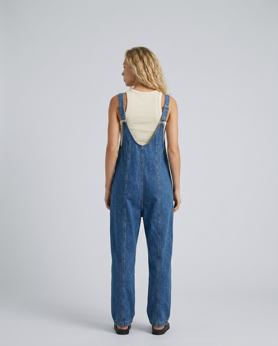 Colleen denim jumpsuit met praktische zakken en verstelbare schouderbanden. 2