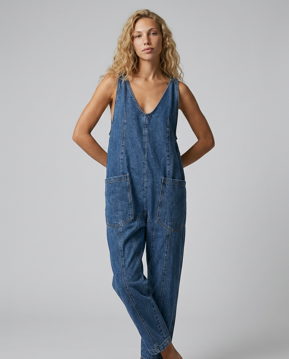 Colleen denim jumpsuit met praktische zakken en verstelbare schouderbanden. 3