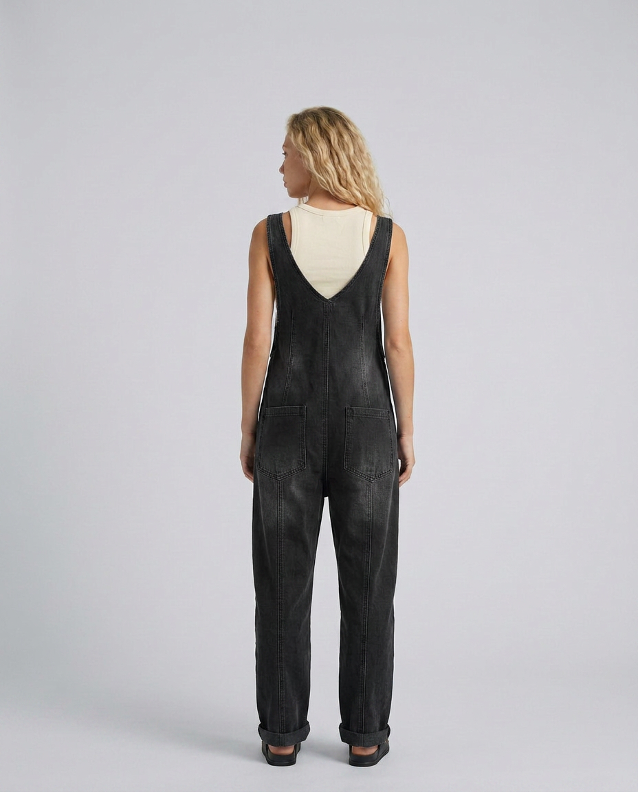 Colleen denim jumpsuit met praktische zakken en verstelbare schouderbanden. 5