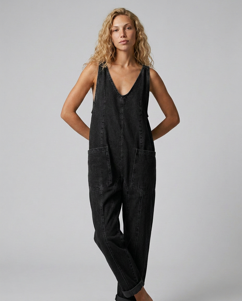 Colleen denim jumpsuit met praktische zakken en verstelbare schouderbanden. 6