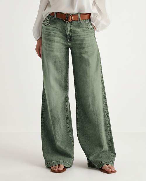 Comfortabele wijde jeans met hoge taille in groen denim.