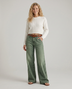 Comfortabele wijde jeans met hoge taille in groen denim. 4