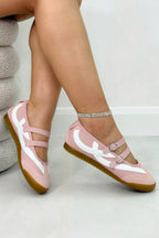 Comfortabele Mary Jane Eclipse Strap Trainers in roze met criss-cross banden. 2