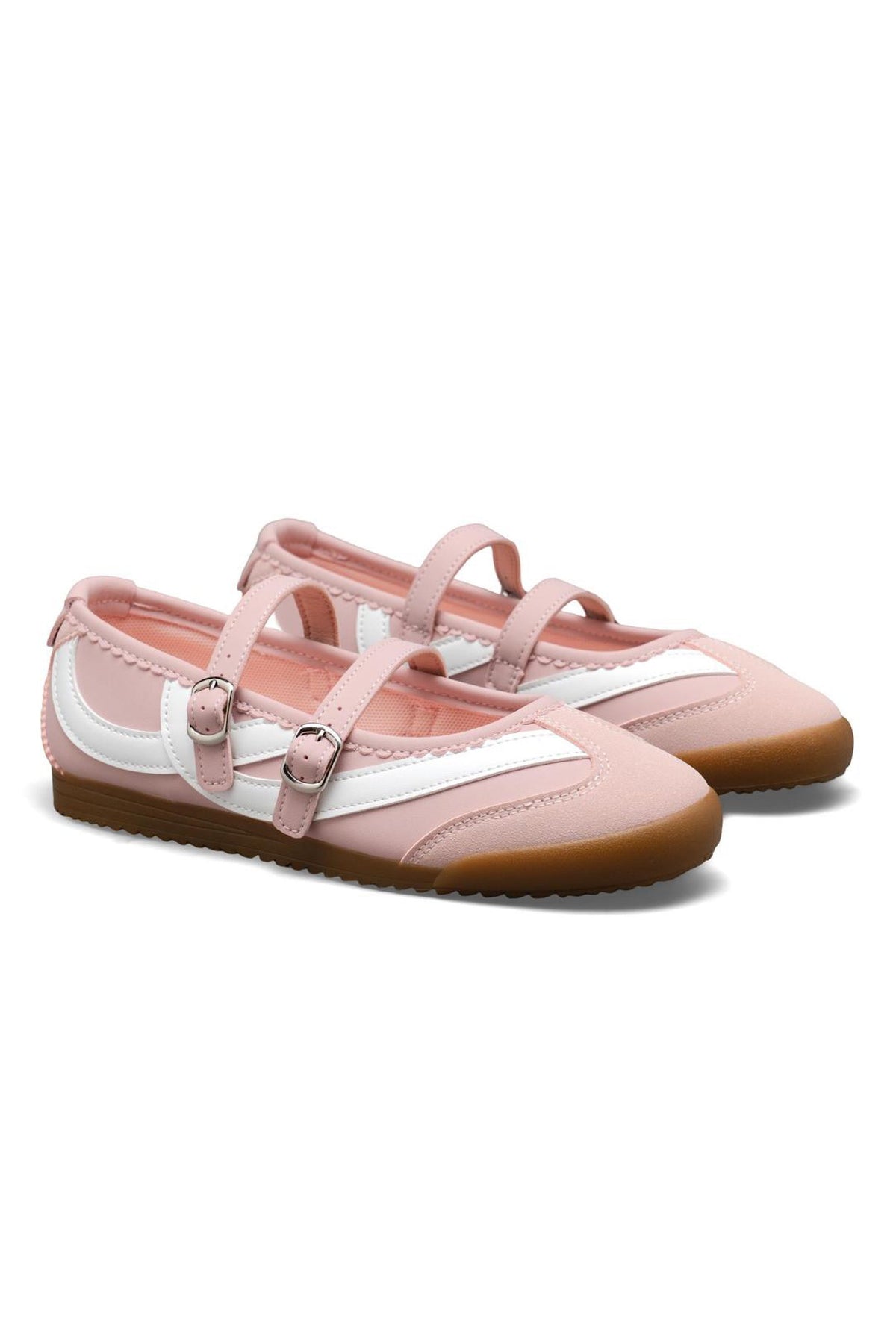 Comfortabele Mary Jane Eclipse Strap Trainers in roze met criss-cross banden. 3