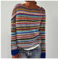 Damen Strickpullover met ronde hals in blauw en wit