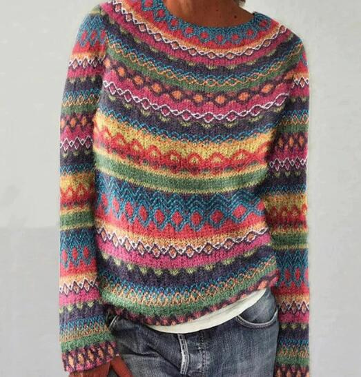 Damen Strickpullover met ronde hals in blauw en wit 3
