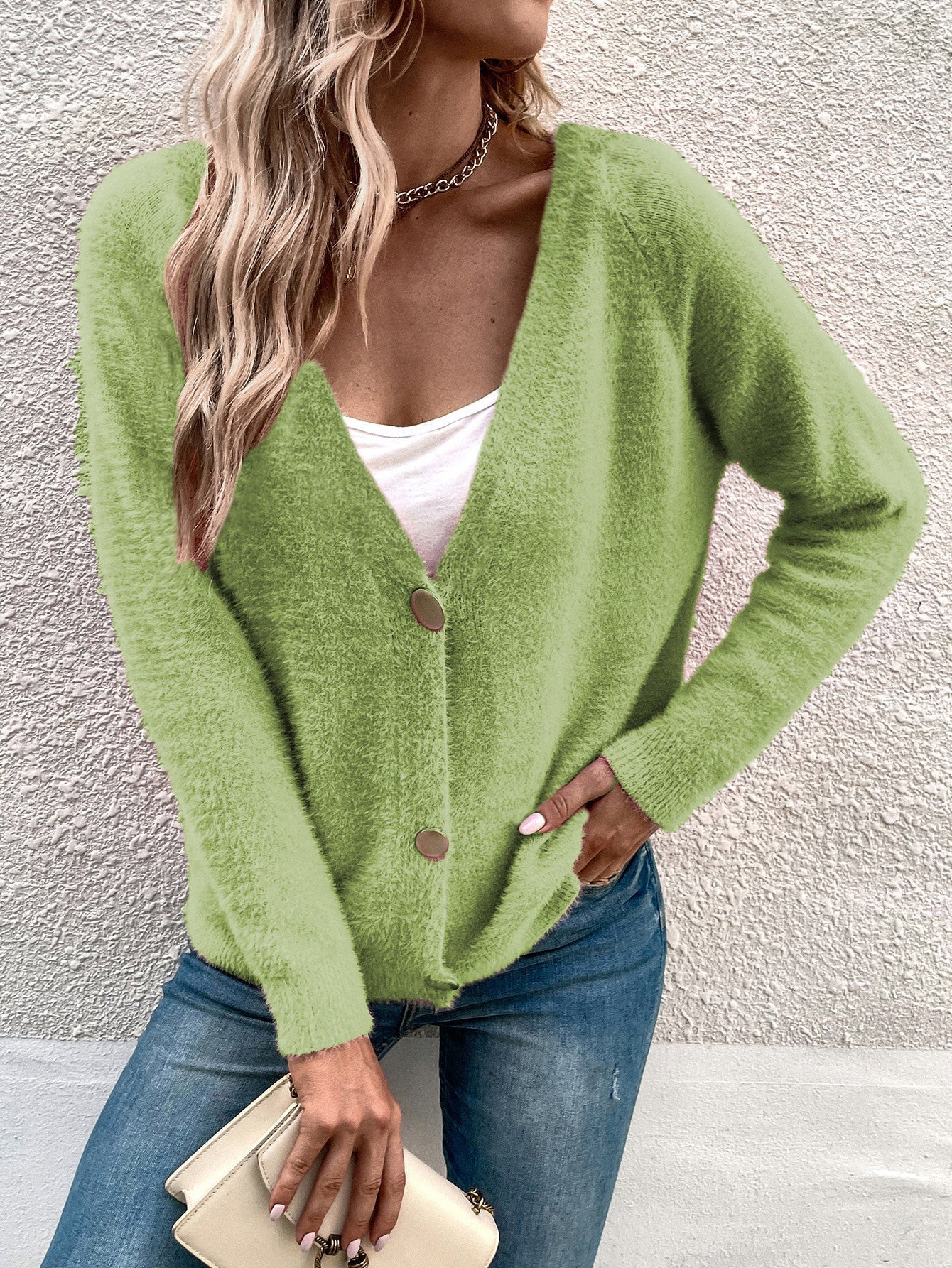 Dames Cardigan Langarm met V-Ausschnitt in verschillende kleuren 4