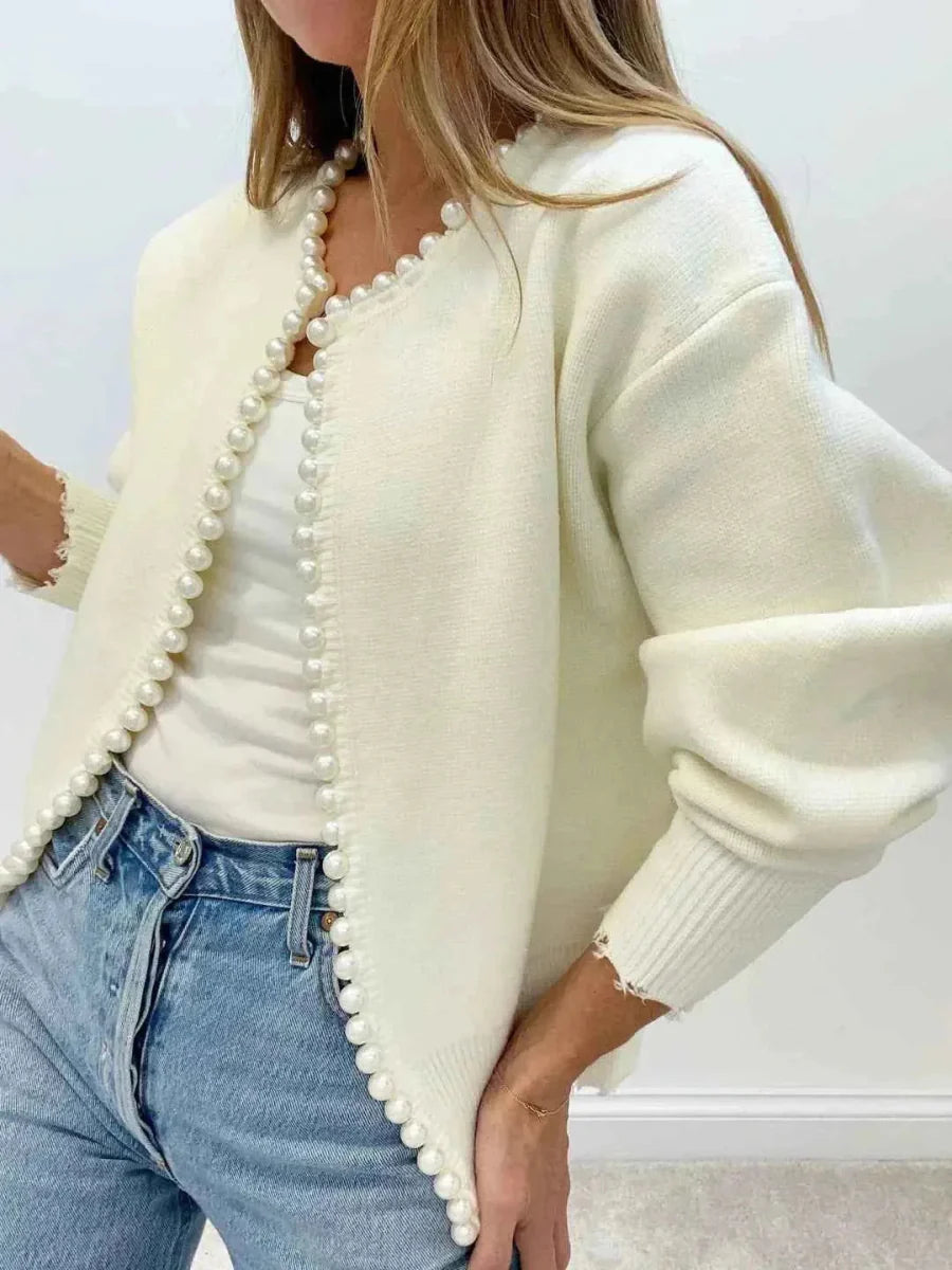 Dames cardigan met open voorkant en parelversiering, elegant en comfortabel. 3