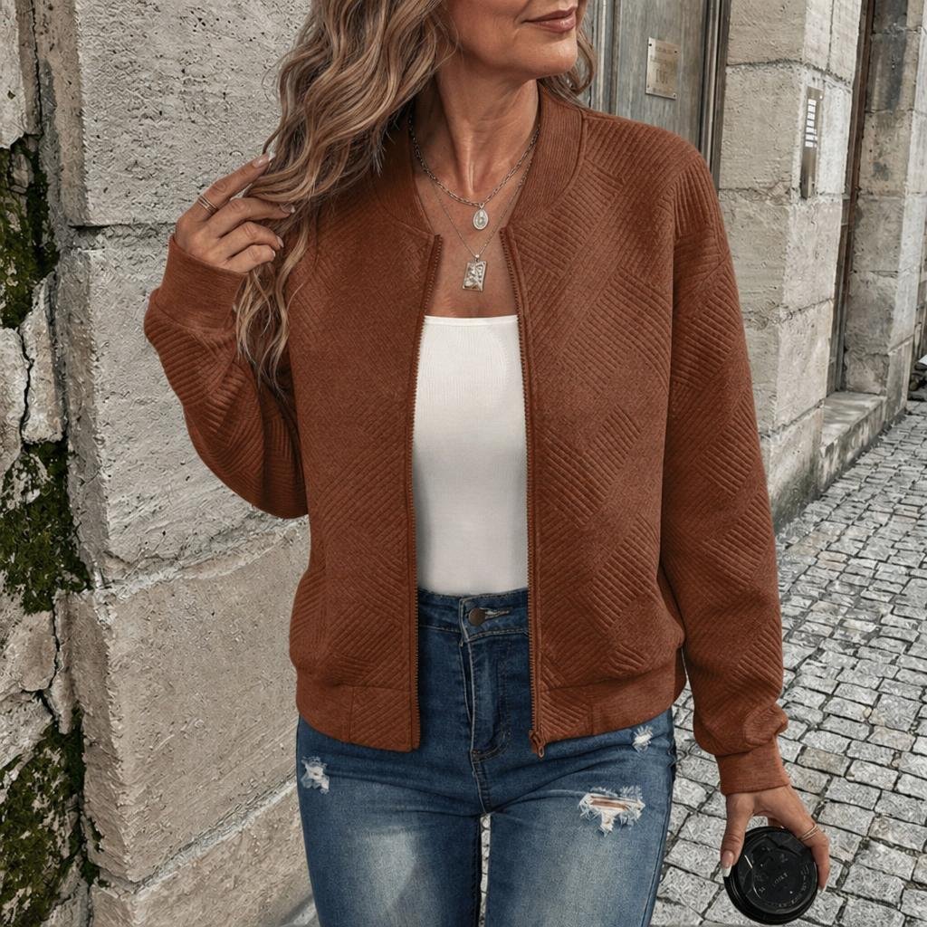 Elegante dames cardigan met rits in gestructureerde stof 6