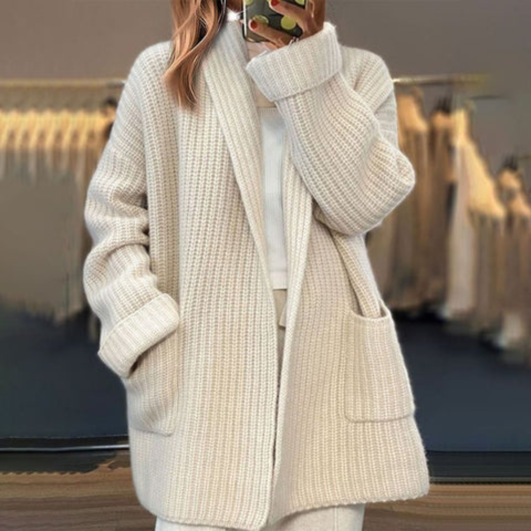 Dames Cardigan met V-Ausschnitt Jully in crème en taupe