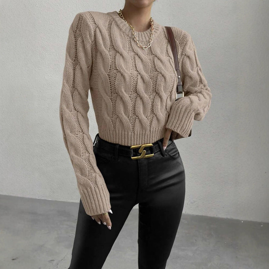 Dames Grobstrickpullover met hoge kraag in creme kleur 2