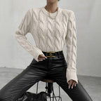Dames Grobstrickpullover met hoge kraag in creme kleur 4
