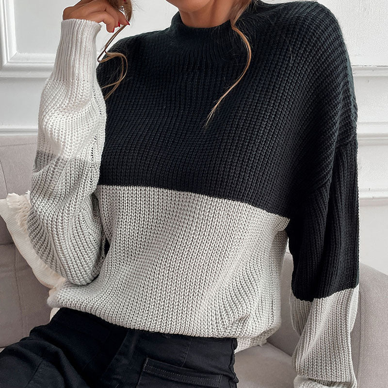Damen Grobstrickpullover met Farbblockdesign Jully in grijs 4