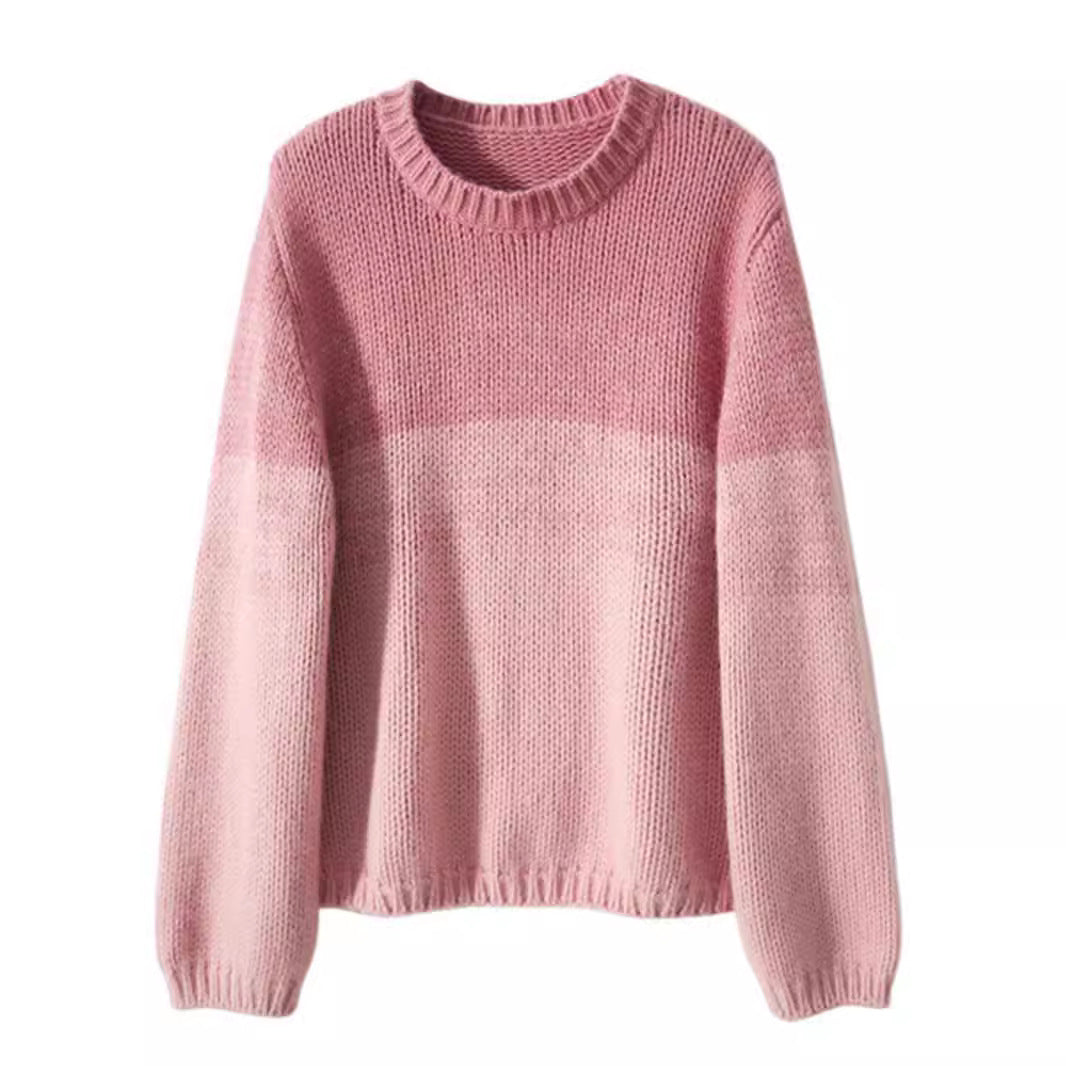 Dames Grobstrickpullover met hoog Kragen in Roze en Bruin 4