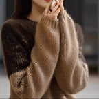 Dames Grobstrickpullover met hoog Kragen in Roze en Bruin 5