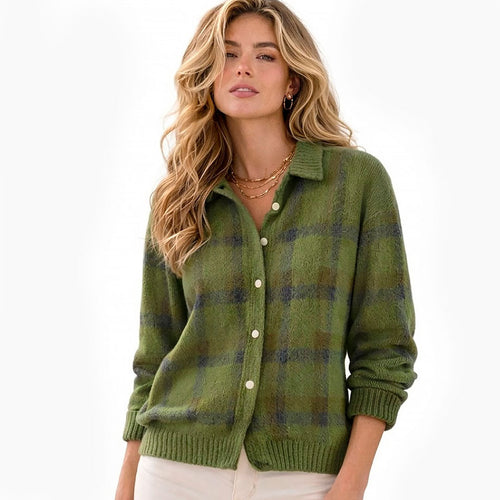 Elegante dames strickjacke met ruitpatroon en reverskragen 2