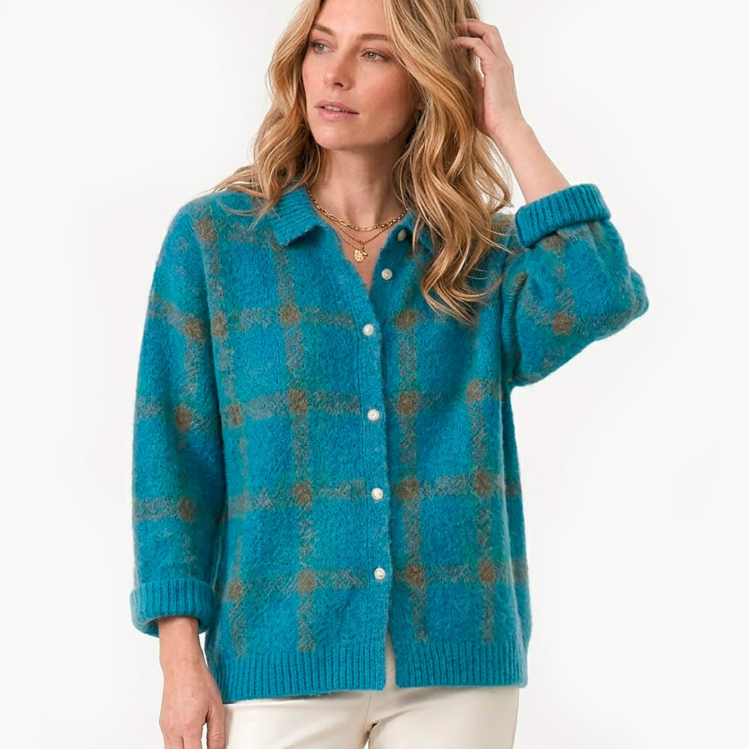 Elegante dames strickjacke met ruitpatroon en reverskragen 7