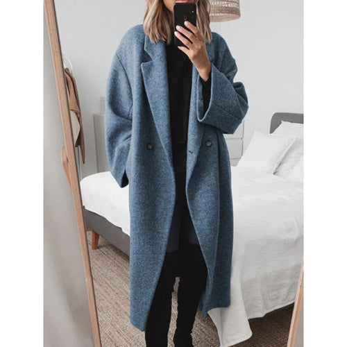 Stijlvolle oversized damesjas met notched lapels en dubbele knopen. 2