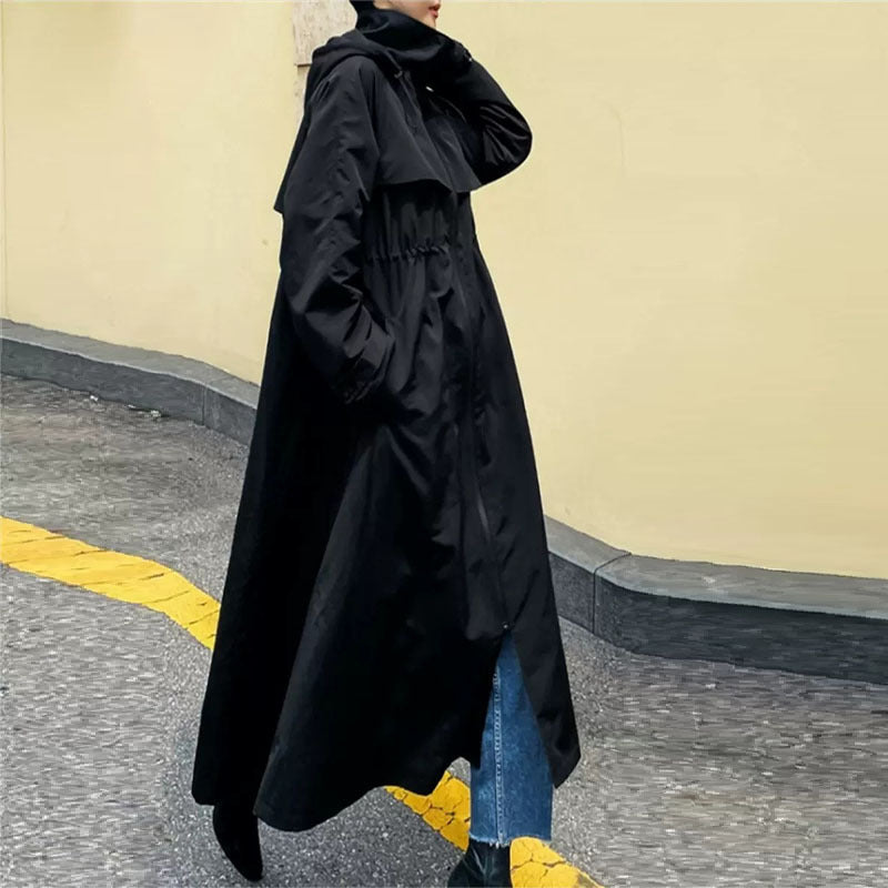 Dames oversized maxi-lengte jas met capuchon en cape yoke