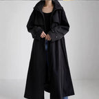Dames oversized maxi-lengte jas met capuchon en cape yoke 3
