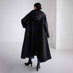 Dames oversized maxi-lengte jas met capuchon en cape yoke 5