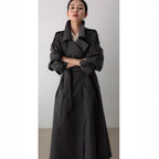Dames oversized maxi-lengte trenchcoat met tailleband en epauletten in zwart grijs 3