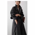 Dames oversized maxi-lengte trenchcoat met tailleband en epauletten in zwart grijs 4