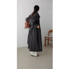 Dames oversized maxi-lengte trenchcoat met tailleband en epauletten in zwart grijs 5