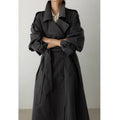 Dames oversized maxi-lengte trenchcoat met tailleband en epauletten in zwart grijs 6
