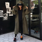 Dames stijlvolle oversized parka met grote capuchon en trekkoord taille