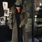 Dames stijlvolle oversized parka met grote capuchon en trekkoord taille 2
