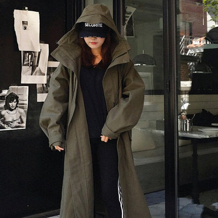 Dames stijlvolle oversized parka met grote capuchon en trekkoord taille 2