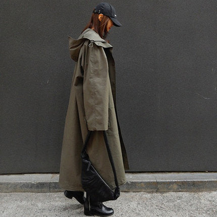 Dames stijlvolle oversized parka met grote capuchon en trekkoord taille 3