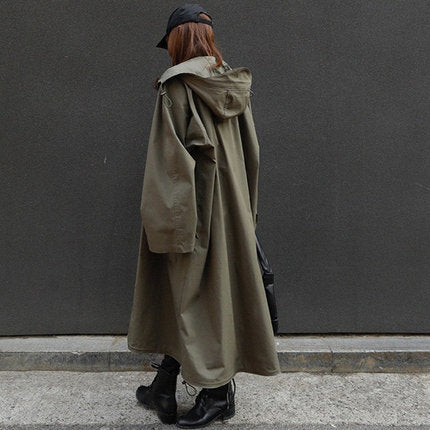 Dames stijlvolle oversized parka met grote capuchon en trekkoord taille 5