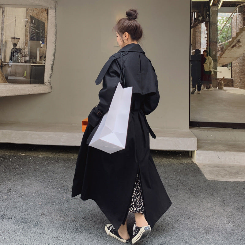 Dames stijlvolle oversized trenchcoat met dubbele knoopsluiting en stormflap 2